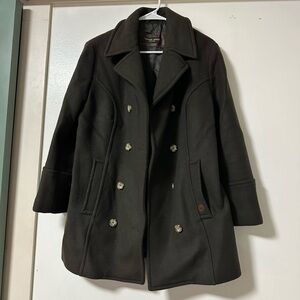 Elegant Double-Breasted Dark Green Pea Coat